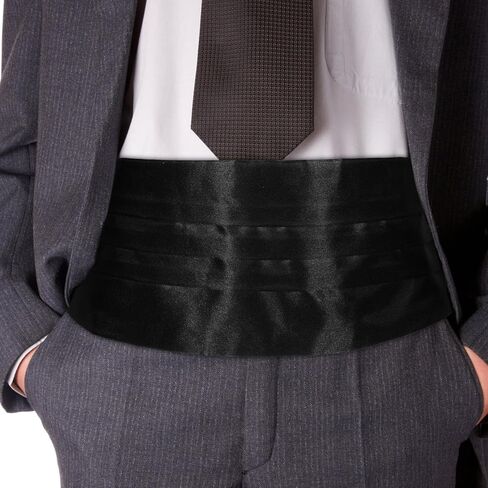 3pcs Men’s Satin Cummerbund Set Adjustable Formal Waistband Black Tuxedo Belt for Wedding Groomsmen and Performance Events in Kuwait