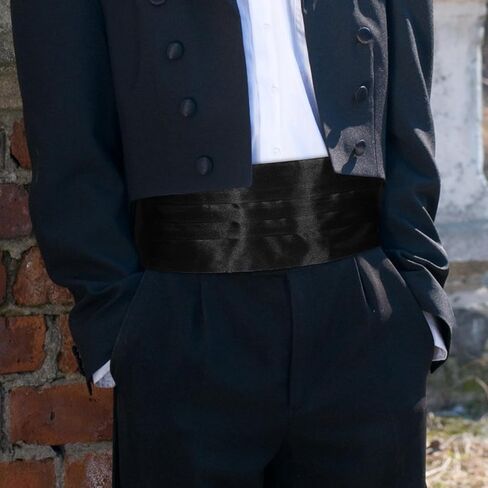 3pcs Men’s Satin Cummerbund Set Adjustable Formal Waistband Black Tuxedo Belt for Wedding Groomsmen and Performance Events in Kuwait