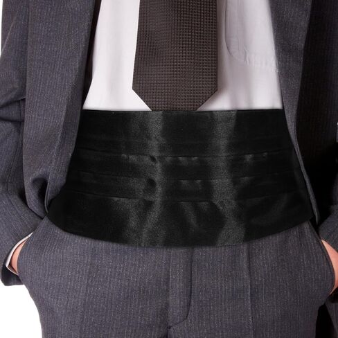 Black Satin Cummerbund Adjustable Tuxedo Waistband Men’s Formal Wedding Accessories Pocket Square Set in Kuwait