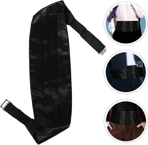 Black Satin Cummerbund Adjustable Tuxedo Waistband Men’s Formal Wedding Accessories Pocket Square Set in Kuwait