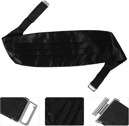 Black Satin Cummerbund Adjustable Tuxedo Waistband Men’s Formal Wedding Accessories Pocket Square Set in Kuwait