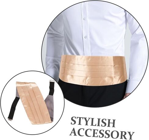 Men’s Adjustable Waistband for Suit, Solid Color Satin Waistband in Light Gold, Formal Wedding and Party Accessory for Groomsmen and Prom in Kuwait