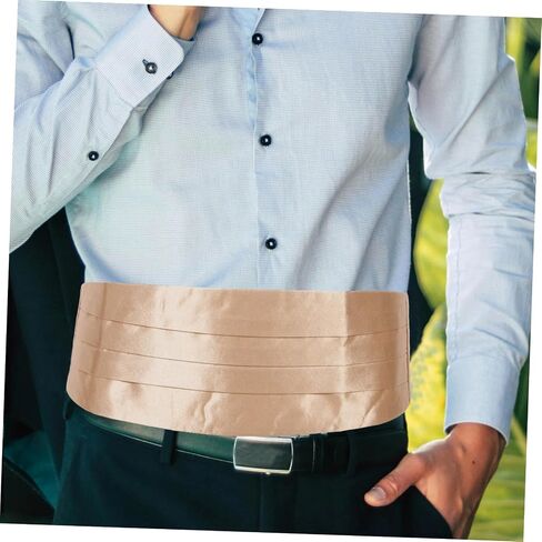 Men’s Adjustable Waistband for Suit, Solid Color Satin Waistband in Light Gold, Formal Wedding and Party Accessory for Groomsmen and Prom in Kuwait