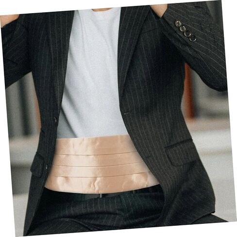 Men’s Adjustable Waistband for Suit, Solid Color Satin Waistband in Light Gold, Formal Wedding and Party Accessory for Groomsmen and Prom in Kuwait