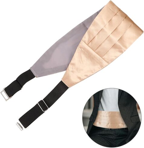 Men’s Adjustable Waistband for Suit, Solid Color Satin Waistband in Light Gold, Formal Wedding and Party Accessory for Groomsmen and Prom in Kuwait