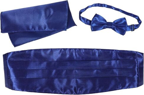 Men’s Formal Cummerbund, Navy Blue Polyester Bow Tie and Pocket Square Set for Tuxedo, Wedding, Prom, and Business Events in Kuwait