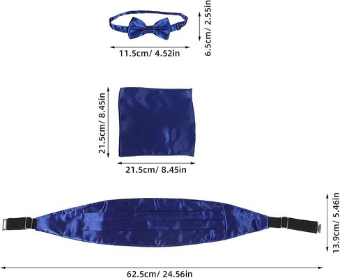 Men’s Formal Cummerbund, Navy Blue Polyester Bow Tie and Pocket Square Set for Tuxedo, Wedding, Prom, and Business Events in Kuwait