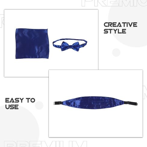Men’s Formal Cummerbund, Navy Blue Polyester Bow Tie and Pocket Square Set for Tuxedo, Wedding, Prom, and Business Events in Kuwait