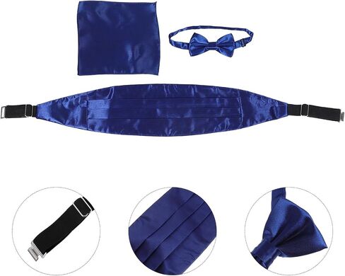 Men’s Formal Cummerbund, Navy Blue Polyester Bow Tie and Pocket Square Set for Tuxedo, Wedding, Prom, and Business Events in Kuwait