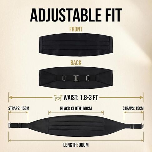 QUUPY Black Men's Satin Cummerbund Adjustable Formal Tuxedo Belt for Weddings Proms and Formal Events in Kuwait