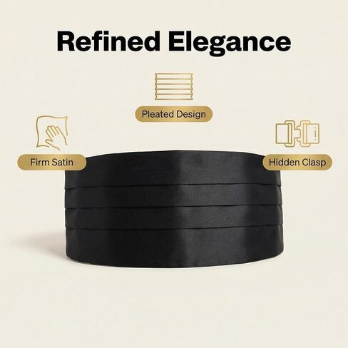 QUUPY Black Men's Satin Cummerbund Adjustable Formal Tuxedo Belt for Weddings Proms and Formal Events in Kuwait