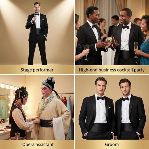 QUUPY Black Men's Satin Cummerbund Adjustable Formal Tuxedo Belt for Weddings Proms and Formal Events in Kuwait