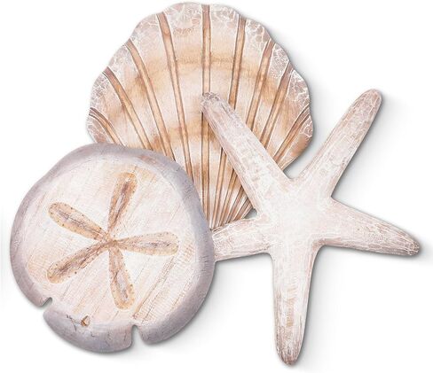 Novabright Coastal Sea Shell Wall Art Wooden Beach Starfish Sand Dollar Decor for Rustic Beachy Theme Bathroom Bedroom Living Room Nautical Wood Sign for Lake House Summer Home Decoration(Brown) in Kuwait