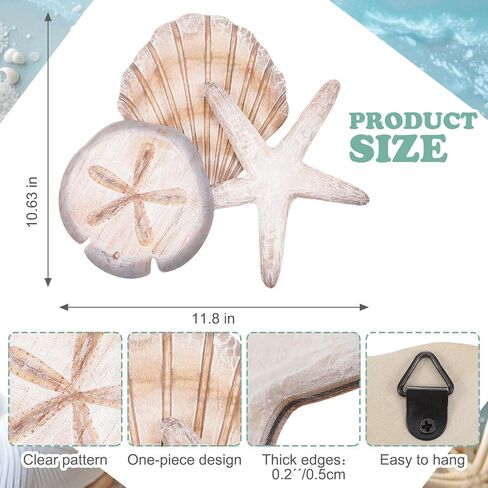 Novabright Coastal Sea Shell Wall Art Wooden Beach Starfish Sand Dollar Decor for Rustic Beachy Theme Bathroom Bedroom Living Room Nautical Wood Sign for Lake House Summer Home Decoration(Brown) in Kuwait