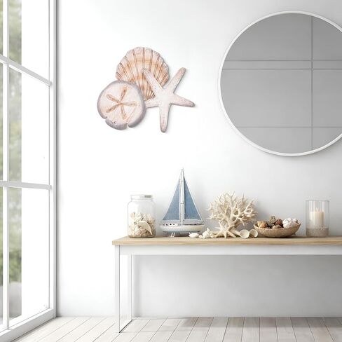 Novabright Coastal Sea Shell Wall Art Wooden Beach Starfish Sand Dollar Decor for Rustic Beachy Theme Bathroom Bedroom Living Room Nautical Wood Sign for Lake House Summer Home Decoration(Brown) in Kuwait