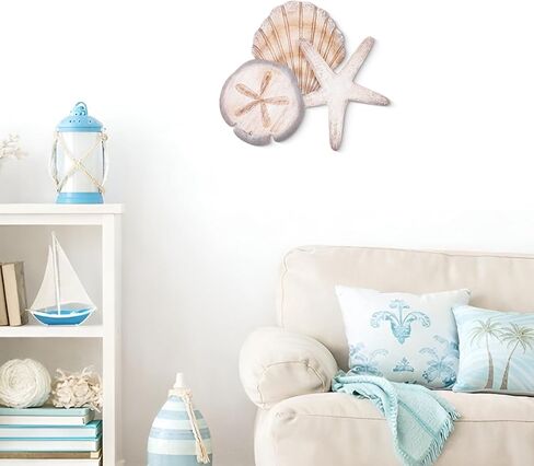Novabright Coastal Sea Shell Wall Art Wooden Beach Starfish Sand Dollar Decor for Rustic Beachy Theme Bathroom Bedroom Living Room Nautical Wood Sign for Lake House Summer Home Decoration(Brown) in Kuwait