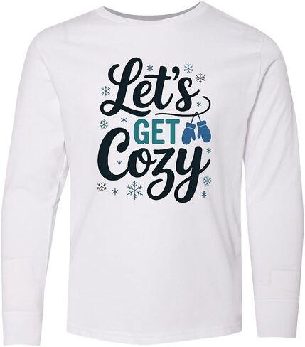 inktastic Let's Get Cozy Winter Mittens Snowflakes Youth Long Sleeve T-Shirt in Kuwait