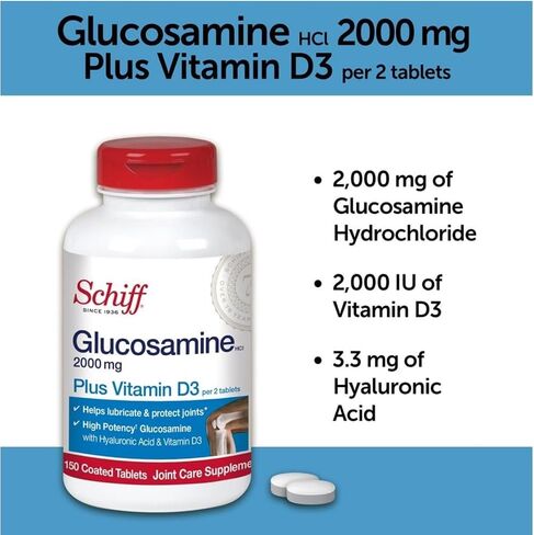 Schiff Glucosamine 2000mg with Vitamin D3 and Hyaluronic Acid, 150 tablets - Joint Supplement in Saudi Arabia