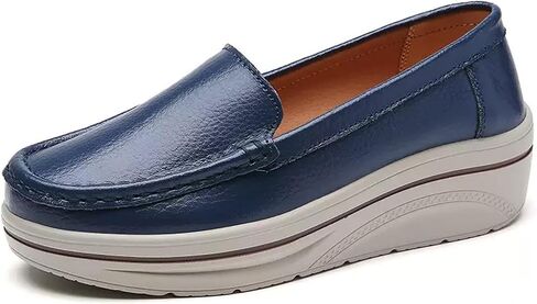 Sunporx Wedge Leather Loafers for Womens Comfortable Platform Slip on Breathable Lightweight Casual Walk Penny Shoes in Saudi Arabia