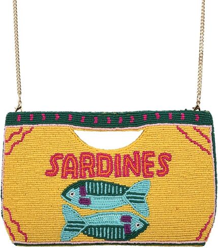 BTC Whimsical Sardines Beaded Crossbody Clutch Coastal Vacation Statement Purse with Gold Chain Strap in Kuwait