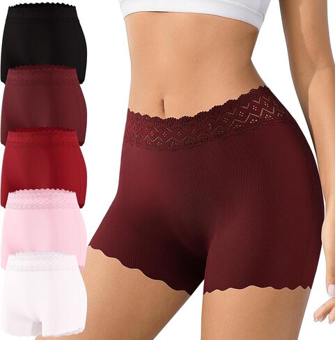 Womens BoyShorts Underwear Lace High Waisted Seamless Panties No Show Full Coverage Ladies Boxer Briefs 5 Pack in Saudi Arabia