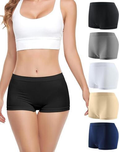 Seamless Boy Shorts Underwear for Women, 5-Pack No Show Invisible Panties, Soft Stretchy Full Coverage Boxer Briefs in Saudi Arabia