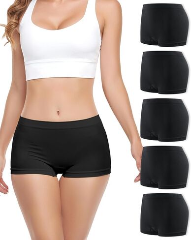 Seamless Boy Shorts Underwear for Women, 5-Pack No Show Invisible Panties, Soft Stretchy Full Coverage Boxer Briefs in Saudi Arabia