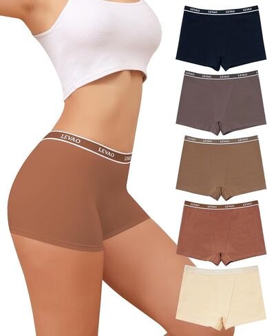 LEVAO Cotton Boy Shorts Underwear, Women's Boxer Briefs, Mid-Waisted Boyshorts, Full Coverage Panties, 5 Pack S-XXL in Kuwait