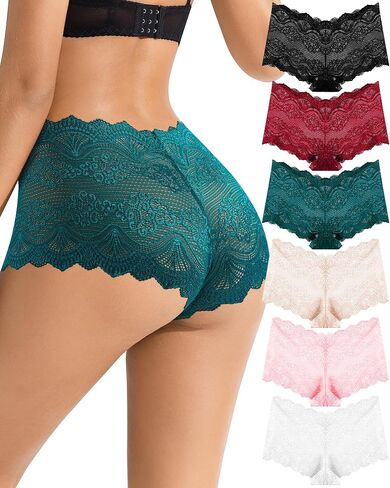 ASIMOON Sexy Lace Womens Underwear High Waisted V Waist Panties Soft No Show Boyshorts Lightweight Ladies Briefs 6 Pack in Saudi Arabia