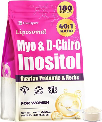 Liposomal Myo-Inositol & D-Chiro Inositol Powder | 180 Days Supply | 40:1 Ideal Ratio Inositol Supplement for Women, Probiotics & Herbs | Hormone Balance & Harmony, Fertility, Ovarian Health & Cycle in Kuwait
