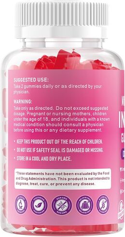 Myo-Inositol & D-Chiro Inositol Gummies for Women 2000mg + 50mg Ideal 40:1 Ratio with Vitamin D3, Magnesium Glycinate, Folate & Zinc for Female, Raspberry Flavor, 60 Count in Saudi Arabia