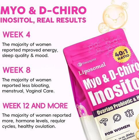 Liposomal Myo-Inositol & D-Chiro Inositol Powder | 180 Days Supply | 40:1 Ideal Ratio Inositol Supplement for Women, Probiotics & Herbs | Hormone Balance & Harmony, Fertility, Ovarian Health & Cycle in Kuwait