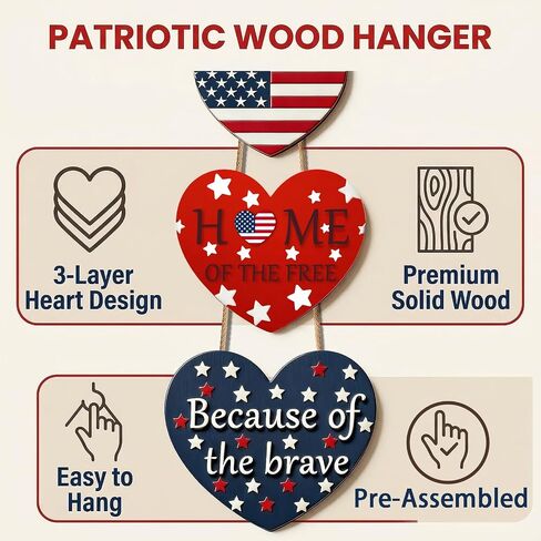 4th of July Decorations Patriotic Door Sign, American Flag Heart Hanging Wreath, Patriotic Decor Wooden Front Door Hanger for Independence Day Memorial Day Porch Wall Outdoor Indoor Home Decor in Saudi Arabia