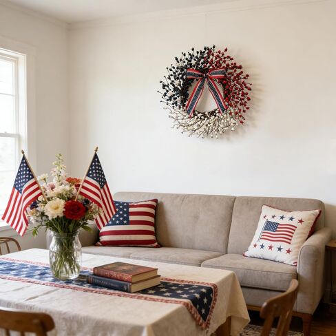 20 Inch Patriotic Wreath for Front Door, Red White Blue Berry Wreath with Star Bow, 4th of July Memorial Day Independence Day Wreaths, Farmhouse Summer Wreaths for Indoor Outdoor Home Decor in Kuwait