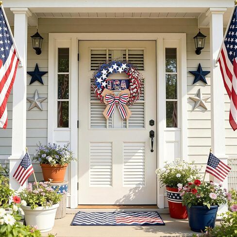 4th of July Wreath, 20 inch Patriotic Wreaths for Front Door, Red White Blue American Independence Day Memorial Day Flag Day 250th Anniversary Patriotic Home Decor Indoor Outdoor in Saudi Arabia