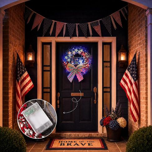 4th of July Wreath, 20 inch Patriotic Wreaths for Front Door, Red White Blue American Independence Day Memorial Day Flag Day 250th Anniversary Patriotic Home Decor Indoor Outdoor in Saudi Arabia