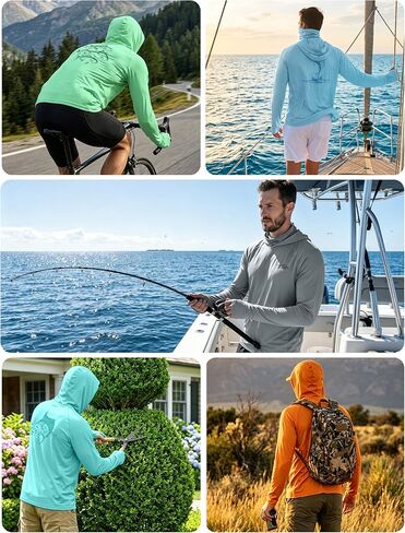 Men's UPF 50+ Long Sleeve Fishing Hoodie, UV Protection Sun Shirt with Hood Mask, Hooded Graphic Shirts for Outdoor in Saudi Arabia