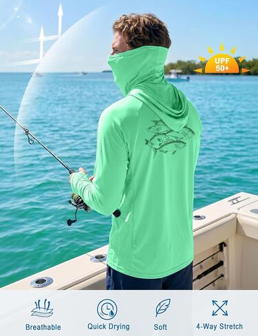 Men's UPF 50+ Long Sleeve Fishing Hoodie, UV Protection Sun Shirt with Hood Mask, Hooded Graphic Shirts for Outdoor in Saudi Arabia