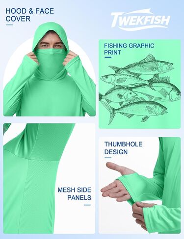 Men's UPF 50+ Long Sleeve Fishing Hoodie, UV Protection Sun Shirt with Hood Mask, Hooded Graphic Shirts for Outdoor in Saudi Arabia