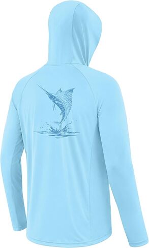Men's UPF 50+ Long Sleeve Fishing Hoodie, UV Protection Sun Shirt with Hood Mask, Hooded Graphic Shirts for Outdoor in Saudi Arabia