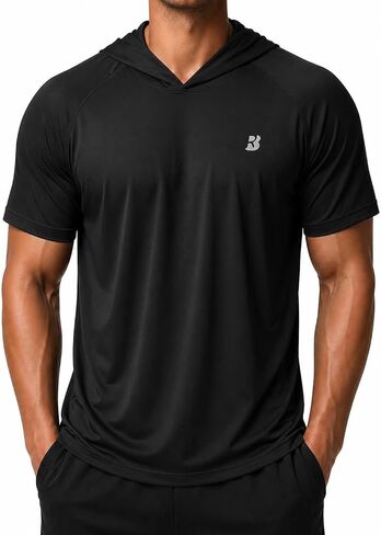 Roadbox Men's Short Sleeve Hoodie, Lightweight Workout Hooded T Shirts, UPF 50+ Quick Dry Athletic Gym Running Sweatshirt in Kuwait