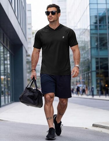 Roadbox Men's Short Sleeve Hoodie, Lightweight Workout Hooded T Shirts, UPF 50+ Quick Dry Athletic Gym Running Sweatshirt in Kuwait