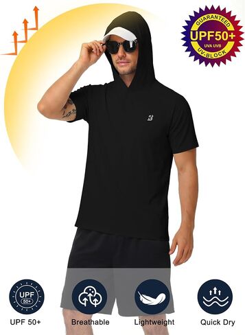 Roadbox Men's Short Sleeve Hoodie, Lightweight Workout Hooded T Shirts, UPF 50+ Quick Dry Athletic Gym Running Sweatshirt in Kuwait