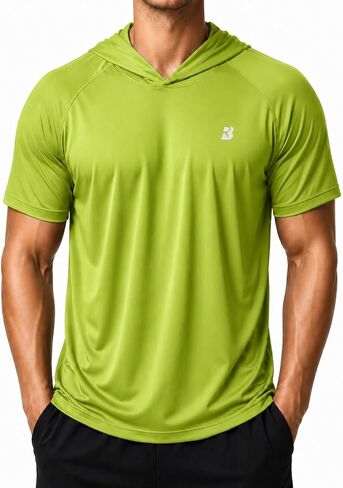 Roadbox Men's Short Sleeve Hoodie, Lightweight Workout Hooded T Shirts, UPF 50+ Quick Dry Athletic Gym Running Sweatshirt in Kuwait