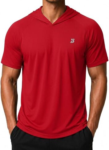 Roadbox Men's Short Sleeve Hoodie, Lightweight Workout Hooded T Shirts, UPF 50+ Quick Dry Athletic Gym Running Sweatshirt in Kuwait