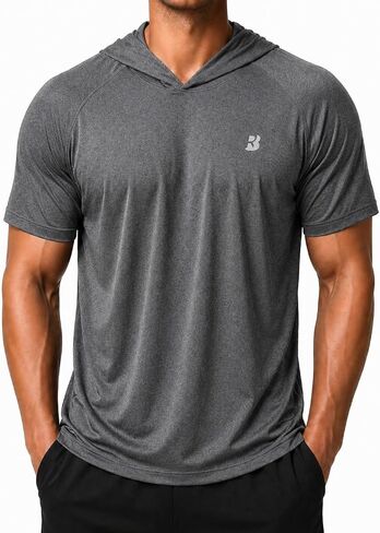 Roadbox Men's Short Sleeve Hoodie, Lightweight Workout Hooded T Shirts, UPF 50+ Quick Dry Athletic Gym Running Sweatshirt in Kuwait