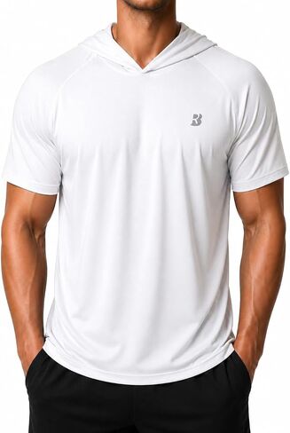 Roadbox Men's Short Sleeve Hoodie, Lightweight Workout Hooded T Shirts, UPF 50+ Quick Dry Athletic Gym Running Sweatshirt in Kuwait