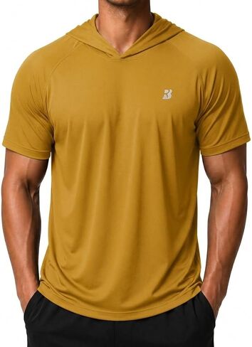 Roadbox Men's Short Sleeve Hoodie, Lightweight Workout Hooded T Shirts, UPF 50+ Quick Dry Athletic Gym Running Sweatshirt in Kuwait