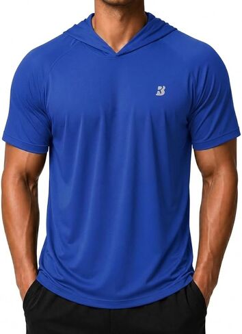 Roadbox Men's Short Sleeve Hoodie, Lightweight Workout Hooded T Shirts, UPF 50+ Quick Dry Athletic Gym Running Sweatshirt in Kuwait