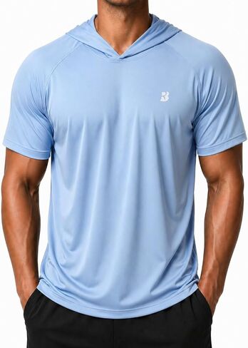 Roadbox Men's Short Sleeve Hoodie, Lightweight Workout Hooded T Shirts, UPF 50+ Quick Dry Athletic Gym Running Sweatshirt in Kuwait